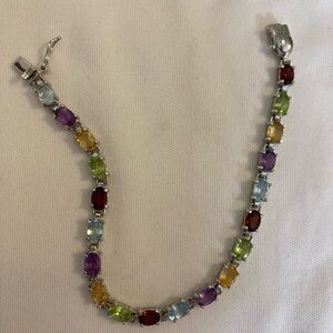 Sterling Silver 925 Tennis Bracelet Multi‎ Stones Purple Yellow Green